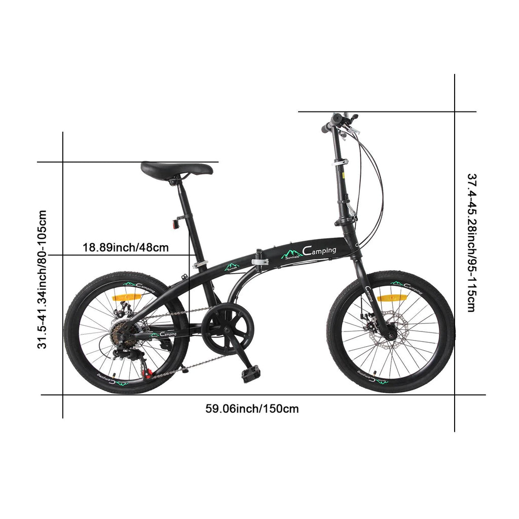 20 Folding Bike, 7 Speed Lightweight City Commuter Bicycle, Black B519