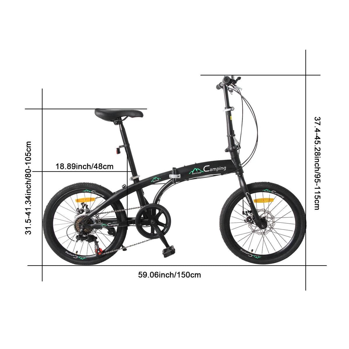 20 Folding Bike, 7 Speed Lightweight City Commuter Bicycle, Black B519