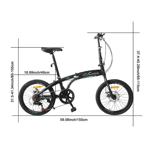 20 Folding Bike, 7 Speed Lightweight City Commuter Bicycle, Black B519
