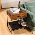 Brown End Table with Storage Drawer and Cat Resting Seat G506721