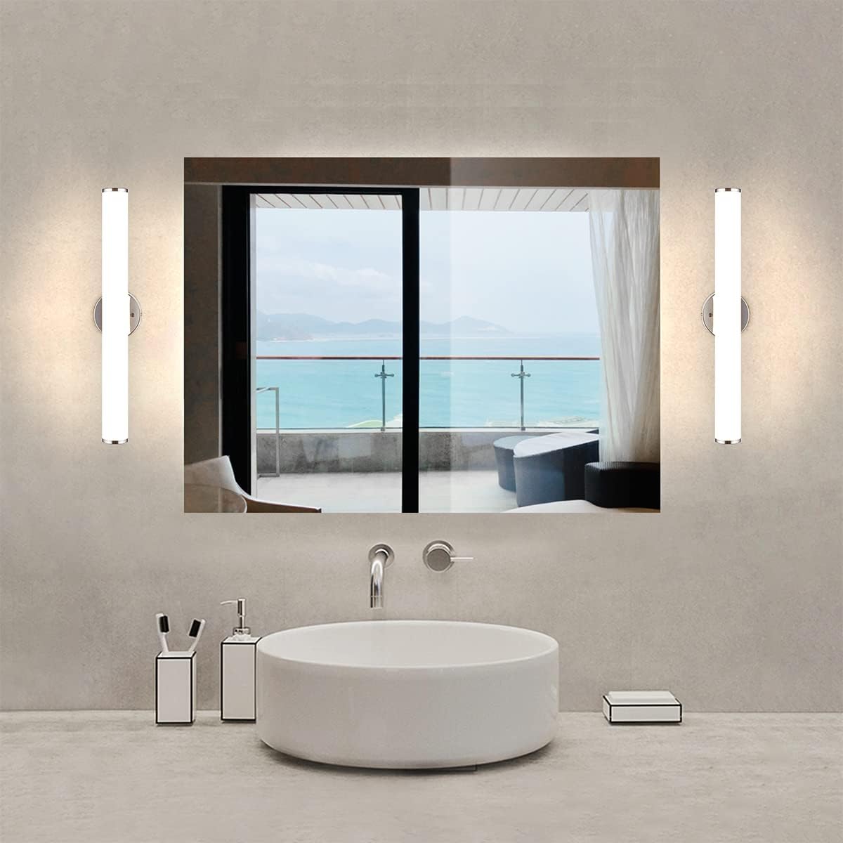 24in LED Vanity Light Dimmable Chromed Tube Cylinder Bar I42706