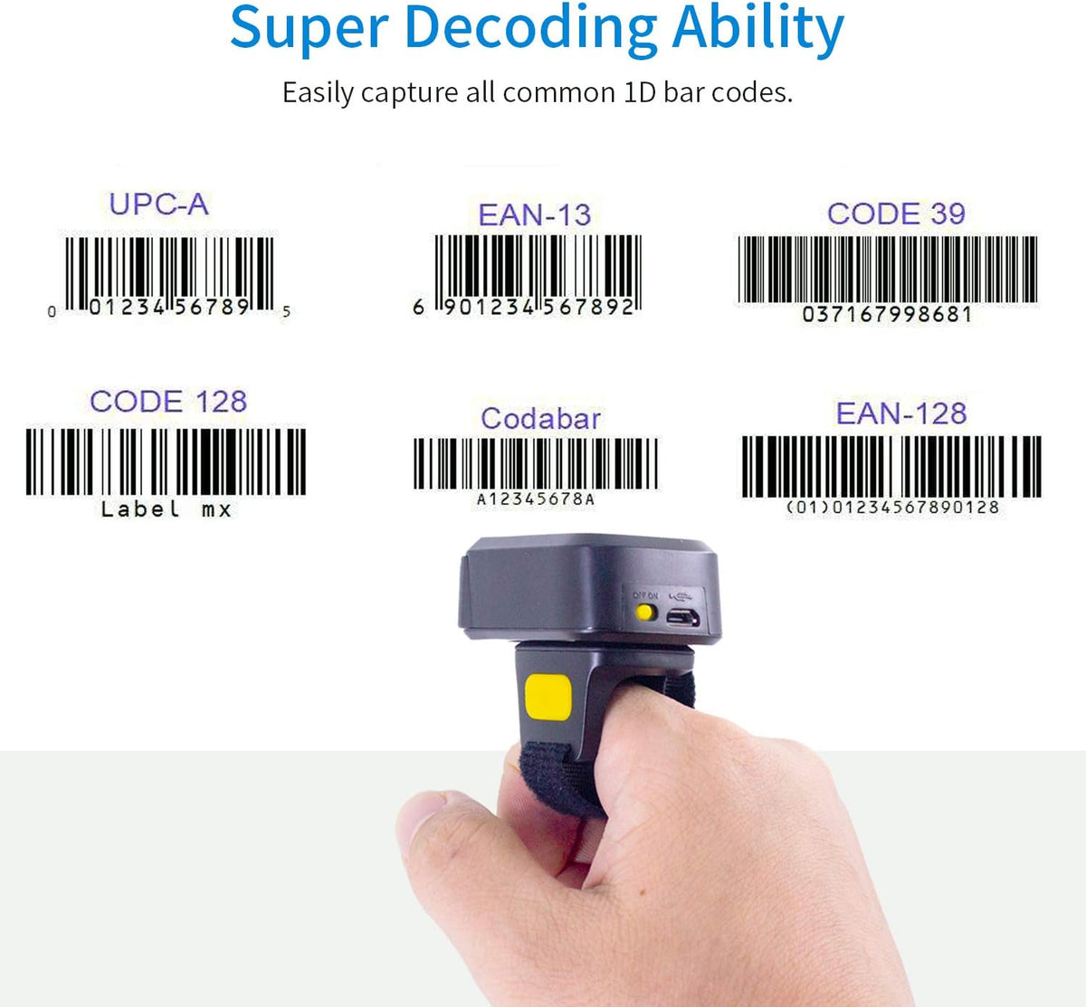 Portable Ring Barcode Reader Scanner Bluetooth 2.4Ghz Wireless USB Wired L38237