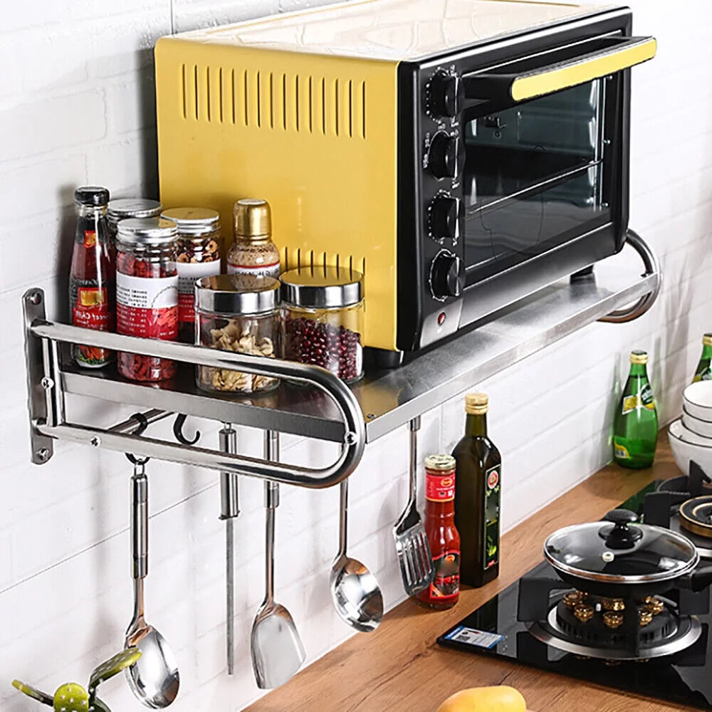 Stainless Steel Wall-Mount Microwave Oven Rack with 6x Hooks C590313