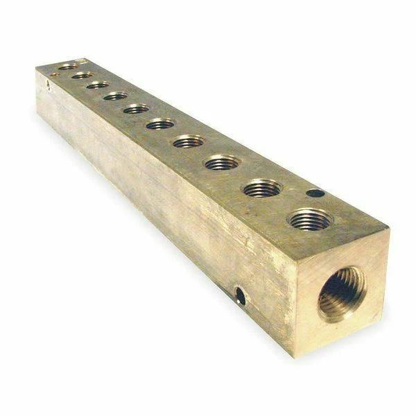 Brass Manifold, 1/4 in Inlet, 1/8 in Outlet, NPT, 7 3/4 in Overall Length J863