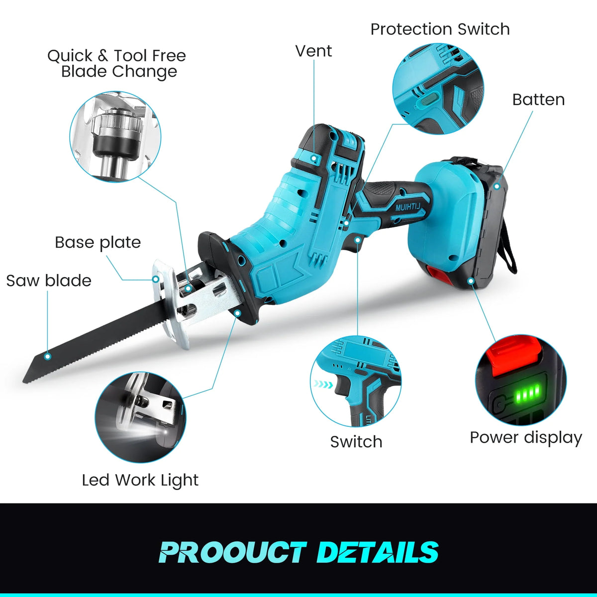 Cordless Reciprocating Saw 21V with 2 Battery 4 Saw Blades E729589