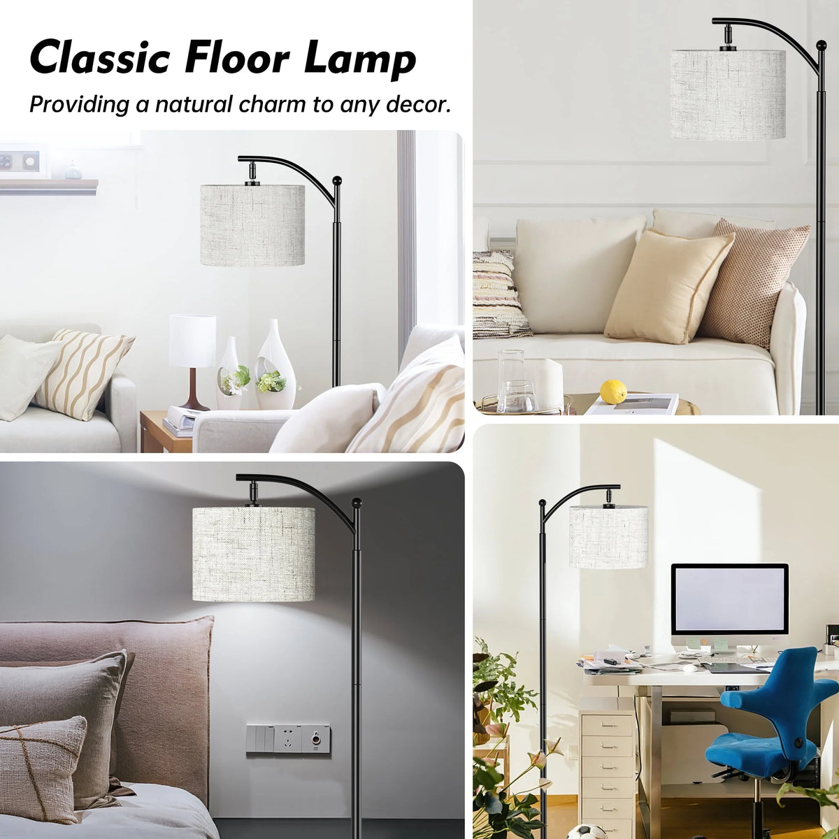 Floor Lamp with 3 Color Temperatures Linen Shade R18173