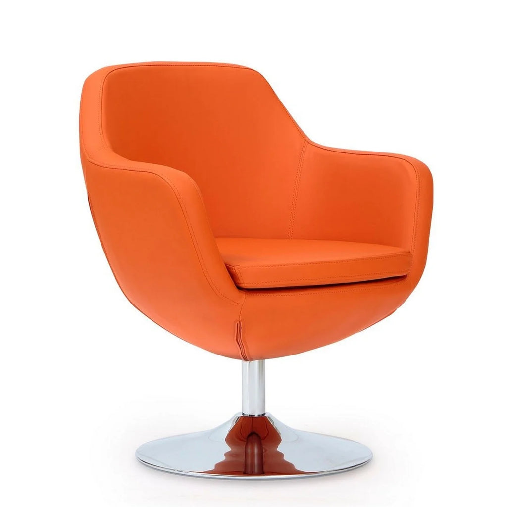 Orange and Polished Chrome Faux Leather Swivel Accent Chair Set of 2 C233
