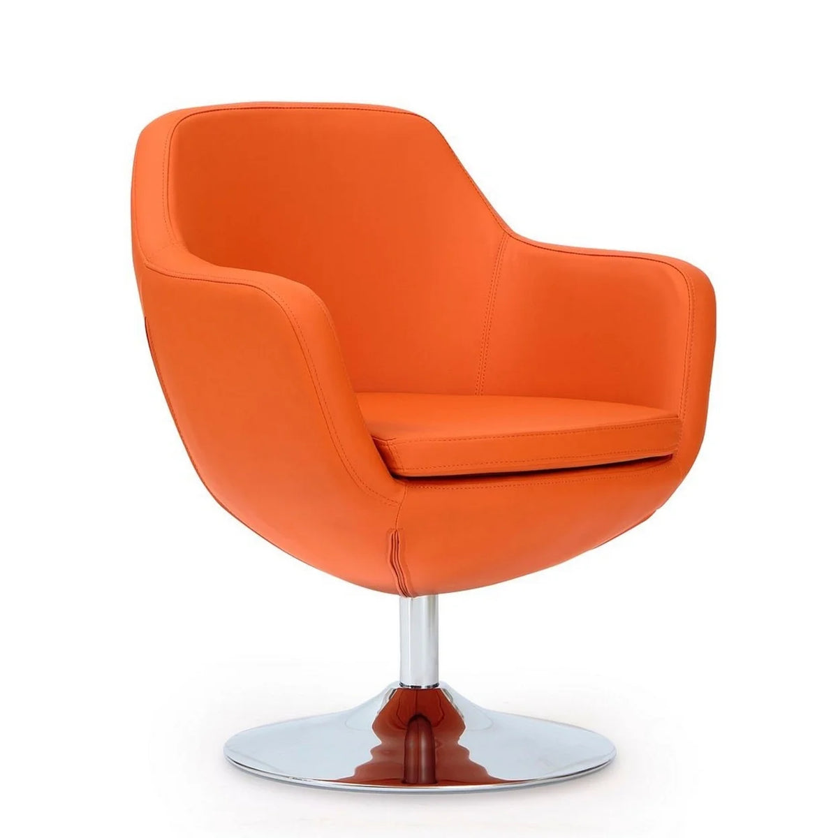 Orange and Polished Chrome Faux Leather Swivel Accent Chair Set of 2 C233