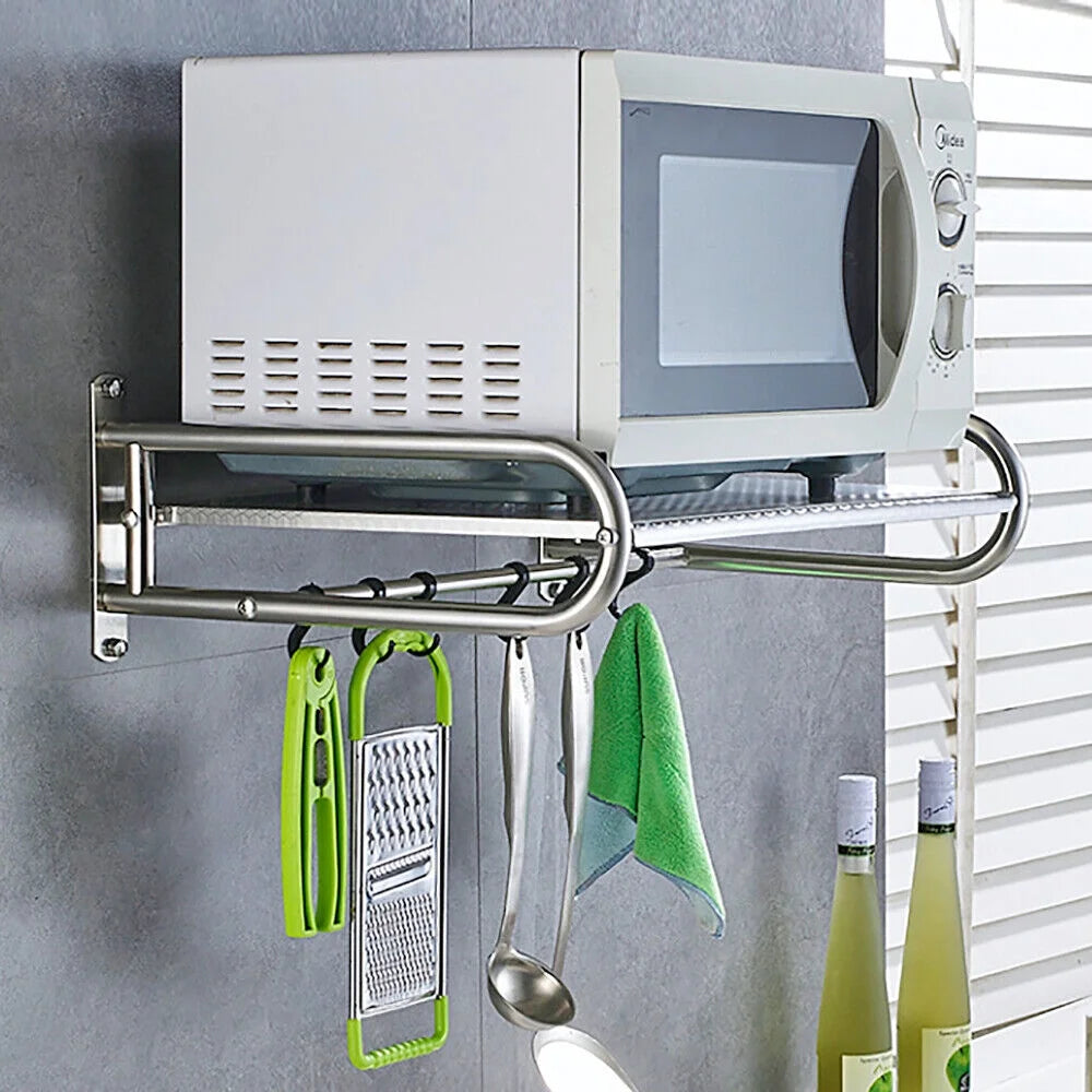 Stainless Steel Wall-Mount Microwave Oven Rack with 6x Hooks C590313