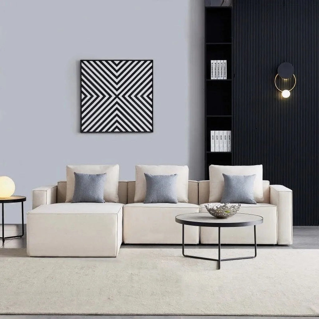 L-Shape Linen Sectional Sofa with Ottoman E30739