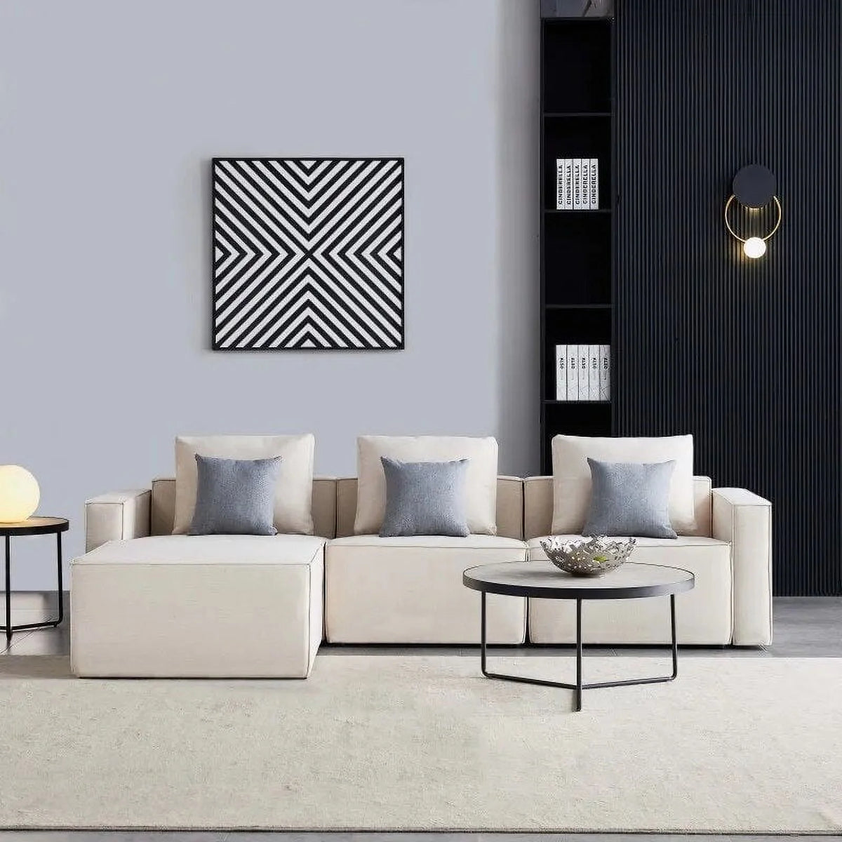 L-Shape Linen Sectional Sofa with Ottoman E30739