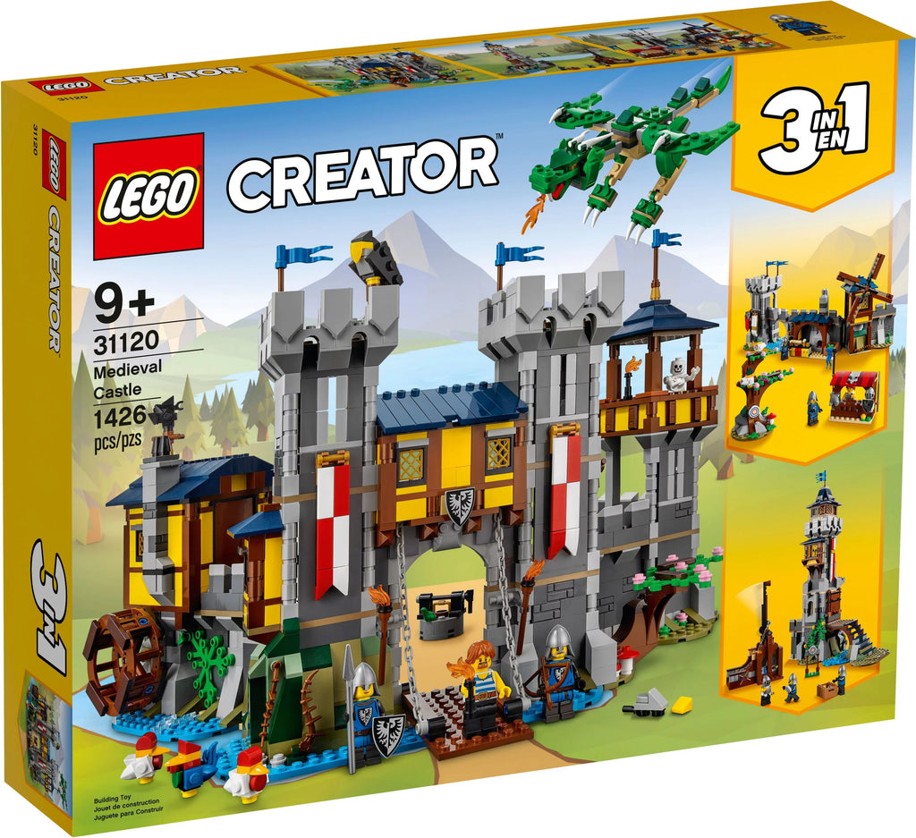 Medieval Castle Toy, 3 in 1, with Minifigures and Dragon Figure G418