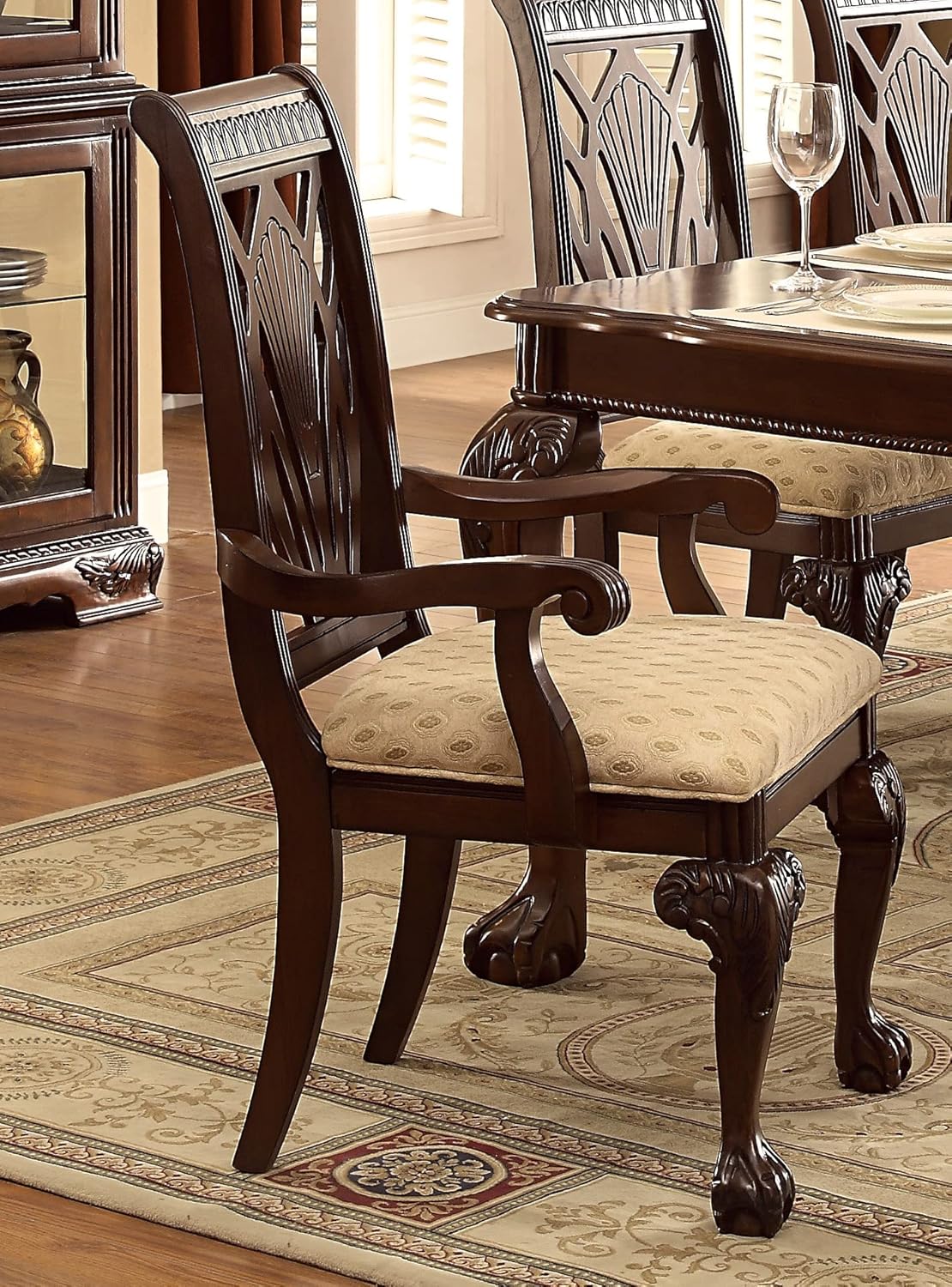 Dark Cherry Fabric Upholstered Dining Armchairs 2pc Set F874