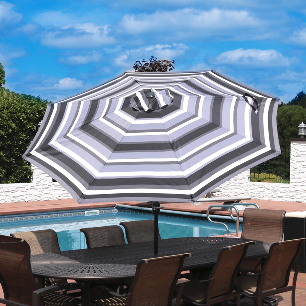 Striped 9' Patio Umbrella with Push Button Tilt & Crank A769