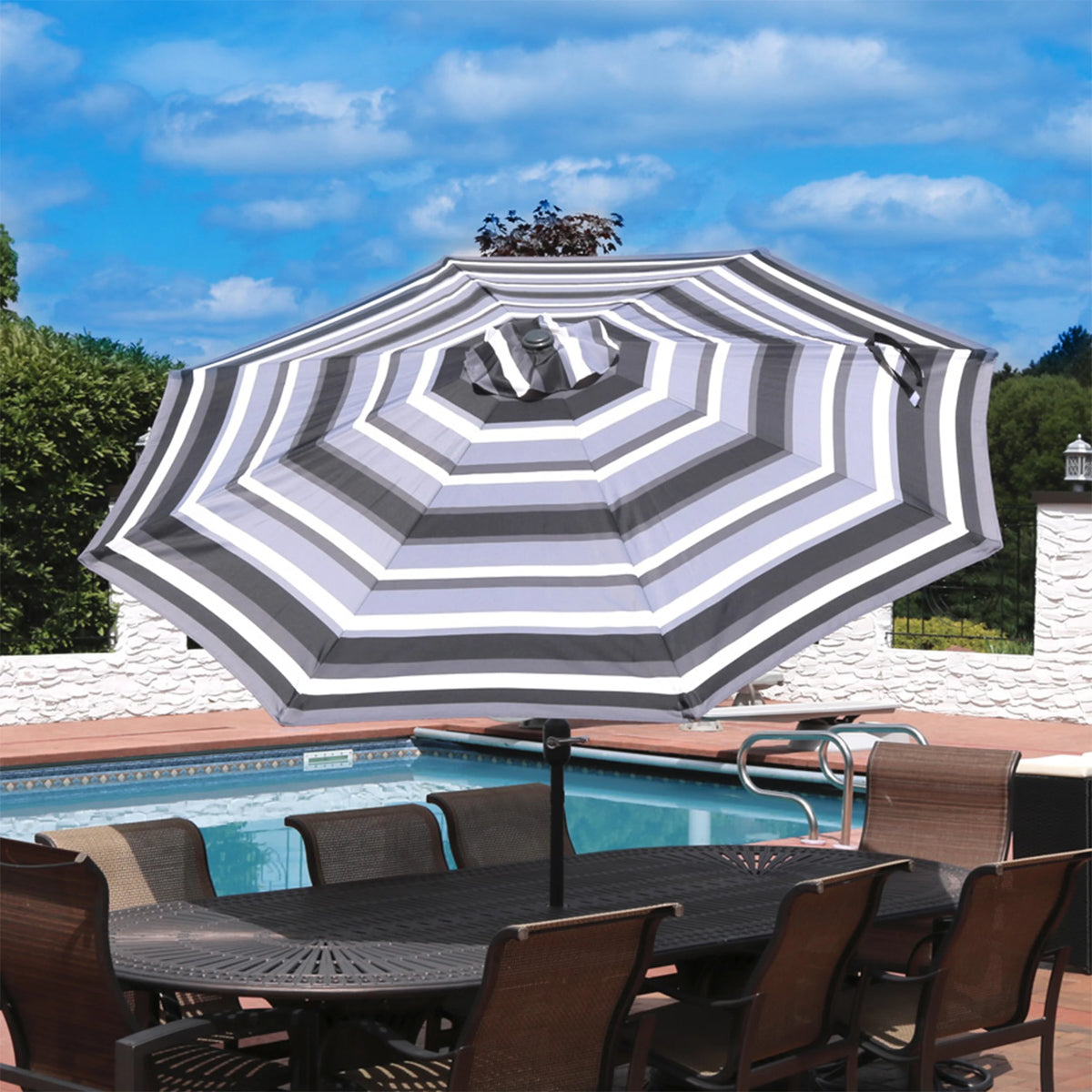 Striped 9' Patio Umbrella with Push Button Tilt & Crank A769