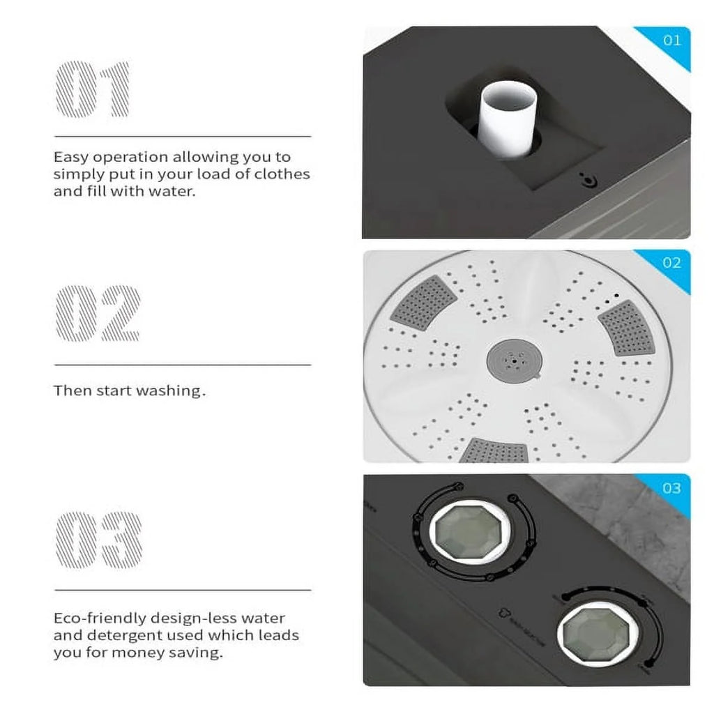 Semi-Automatic Washing Machine 18lbs Compact Laundry Machine with Spinner and Drain Pump M91219