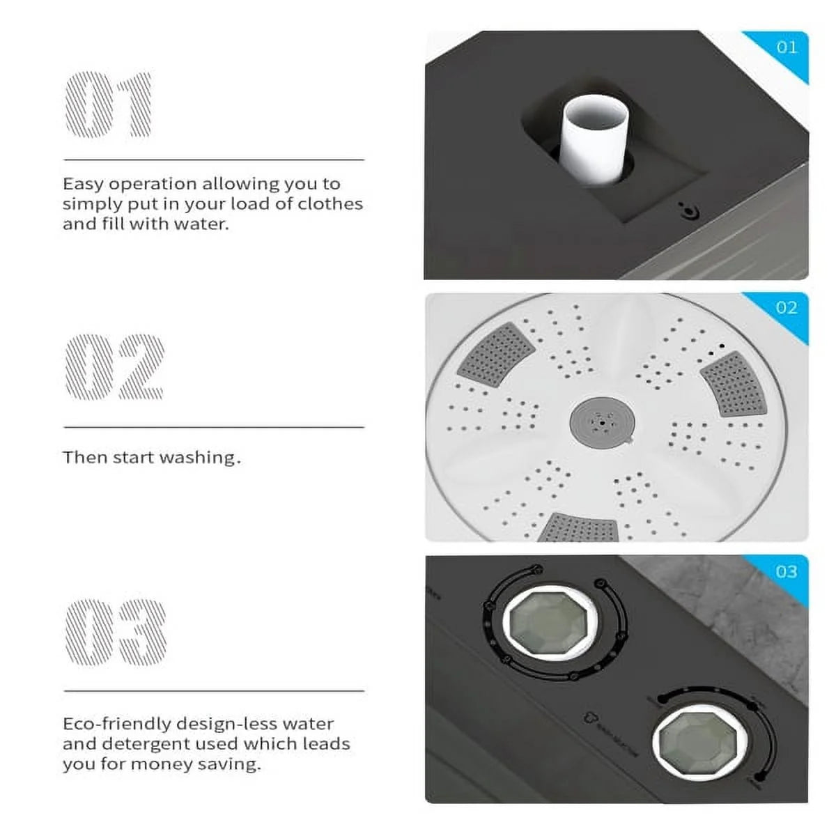 Semi-Automatic Washing Machine 18lbs Compact Laundry Machine with Spinner and Drain Pump M91219