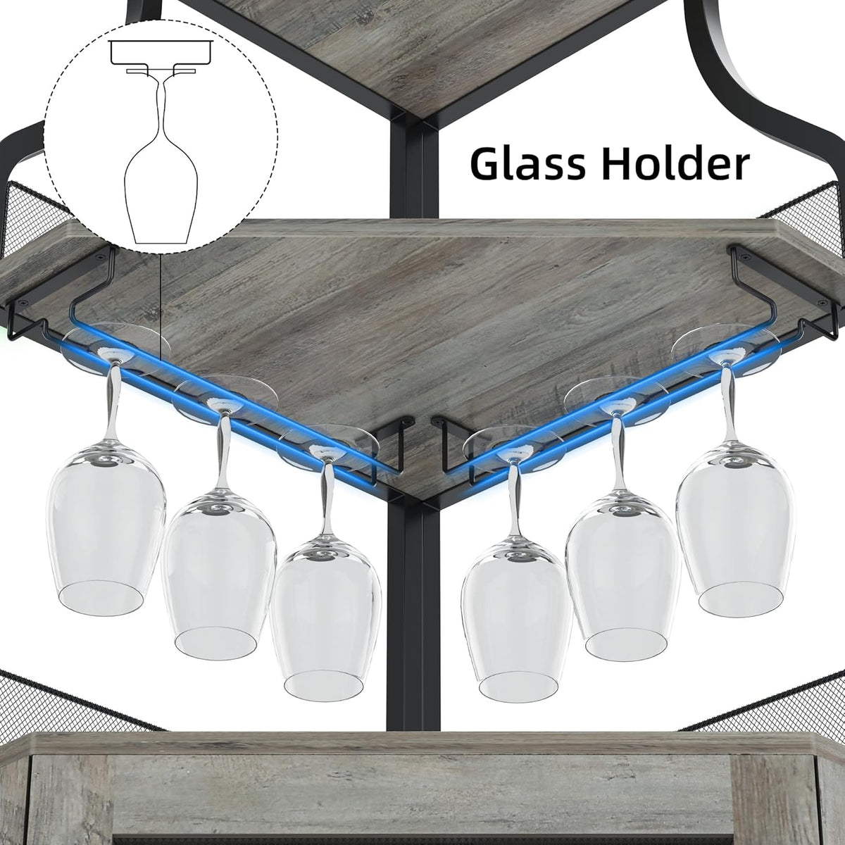 Corner Wine Cabinet with Detachable Wine Rack and Glass Holder, Grey V5325
