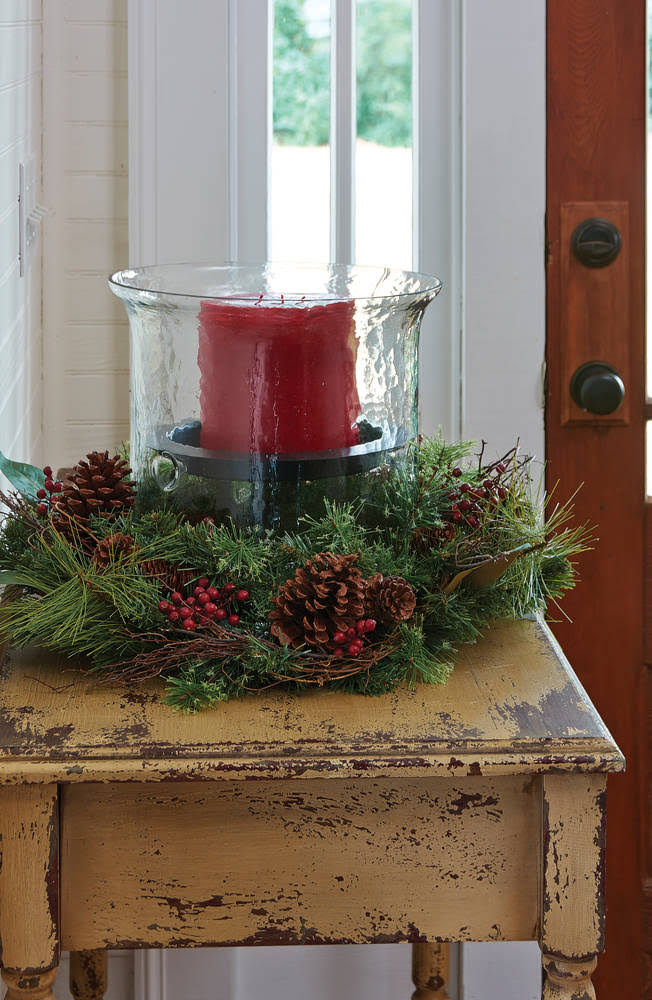 Hammered Glass Cylinder with Candle Pan W963