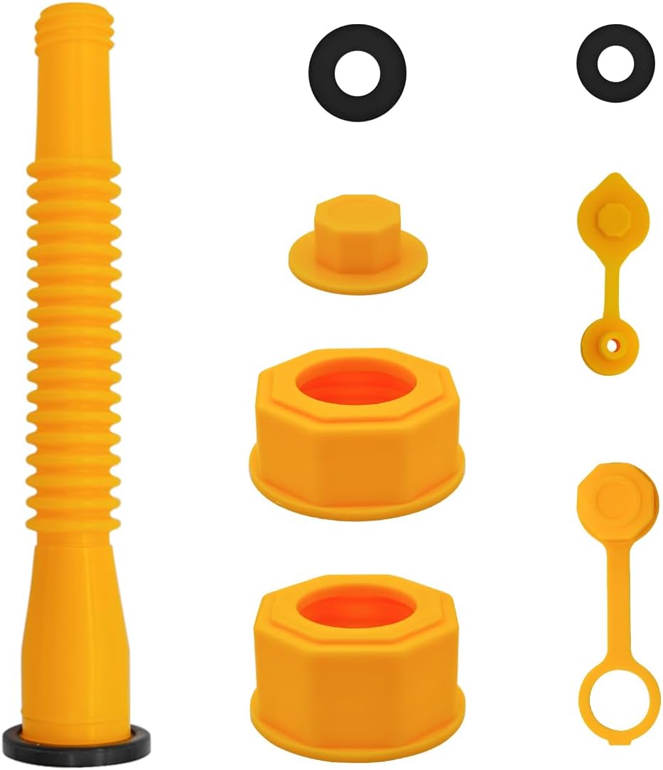 Gas Can Spout Replacement Kits, Flexible Gas Can Nozzle with Screw Collar Caps, Spout Sealing Cap, Rubber Gasket, Replacement Vent Caps M25629