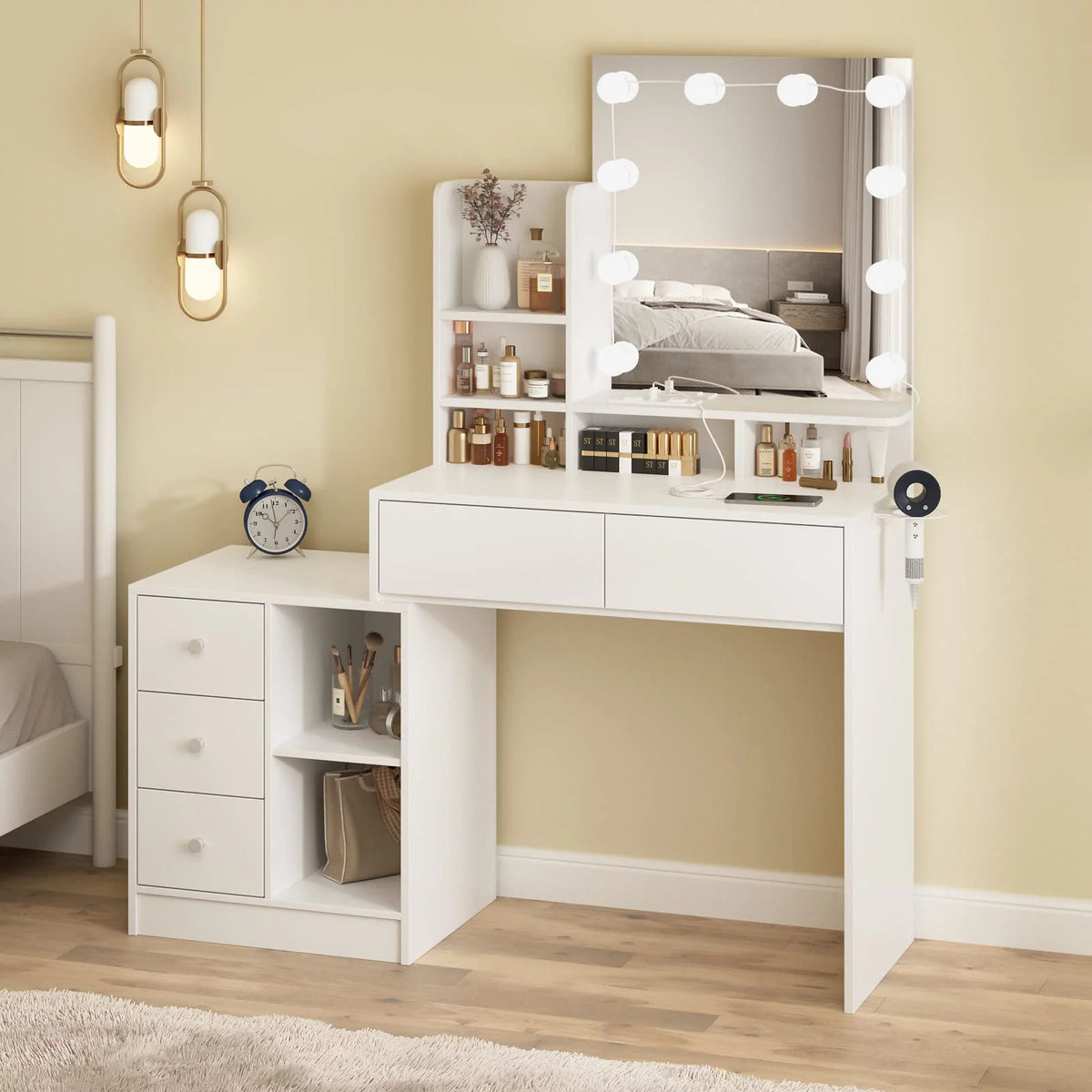 White Makeup Vanity with Lights and Mirror T3858