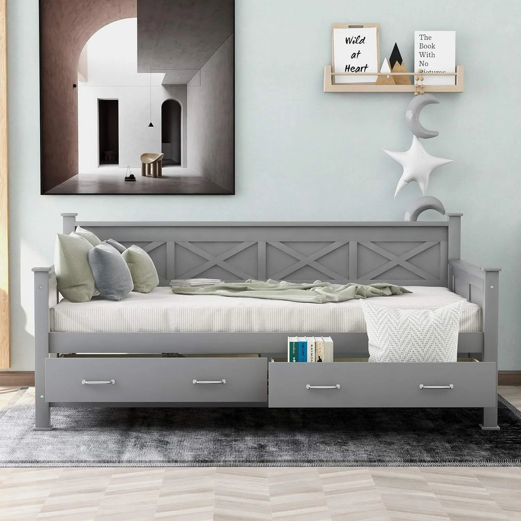 Wood Daybed Frame with Drawer E427