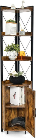 4-Tier Rustic Corner Bookshelf with Cabinet V9458