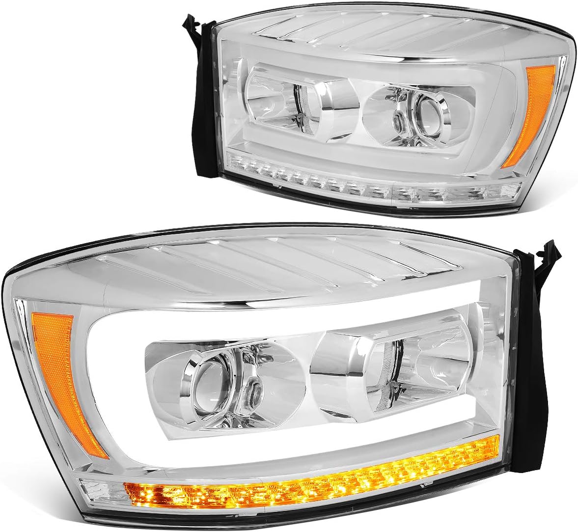 Black/Clear Dual LED DRL Sequential Turn Signal Projector Headlights Q444