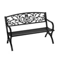 Metal Outdoor Bench with Plastic Mesh Backrest and Armrests Black G717609