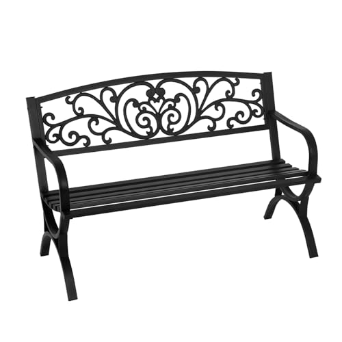 Metal Outdoor Bench with Plastic Mesh Backrest and Armrests Black G717609