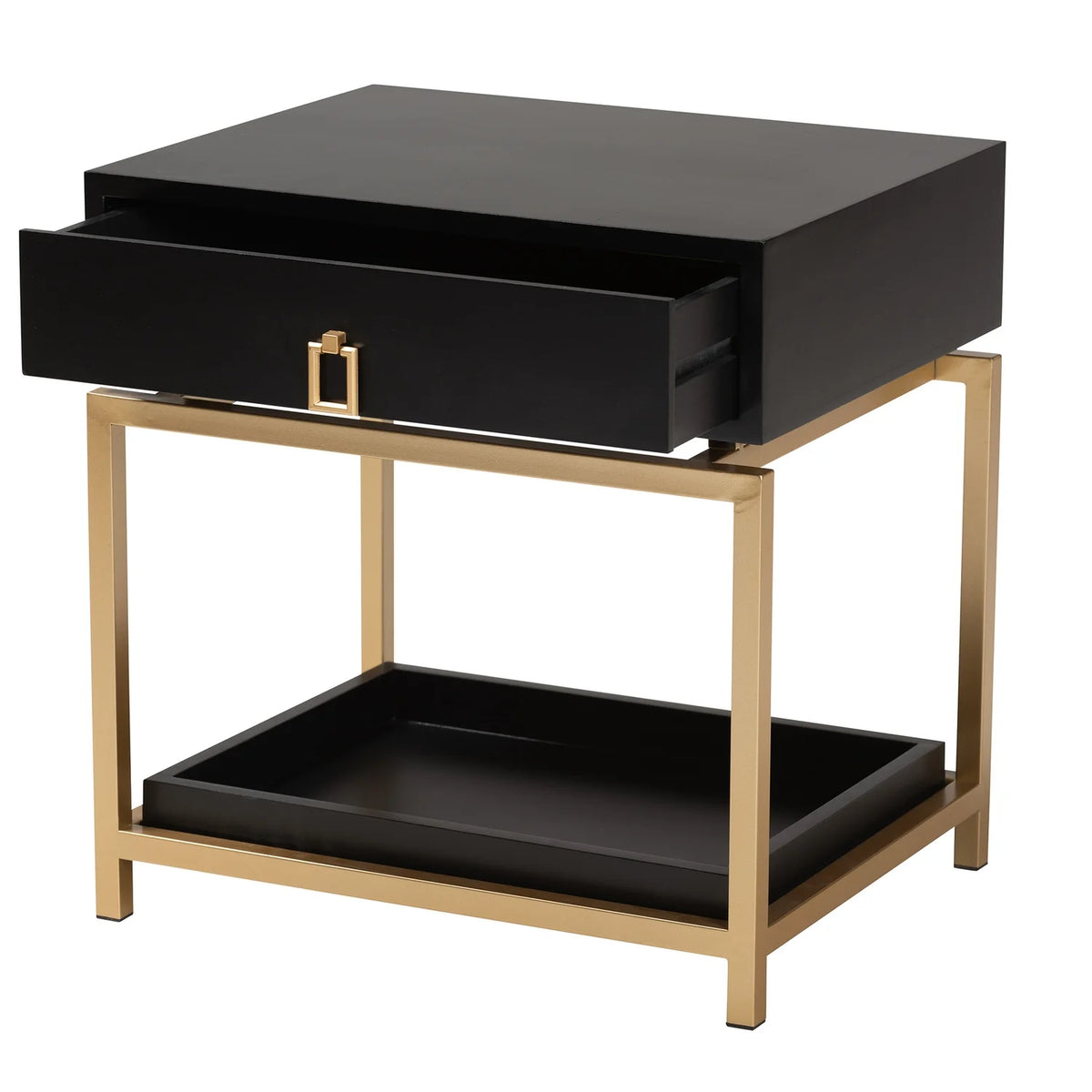 Black Wood and Gold Metal 1-Drawer End Table W479965