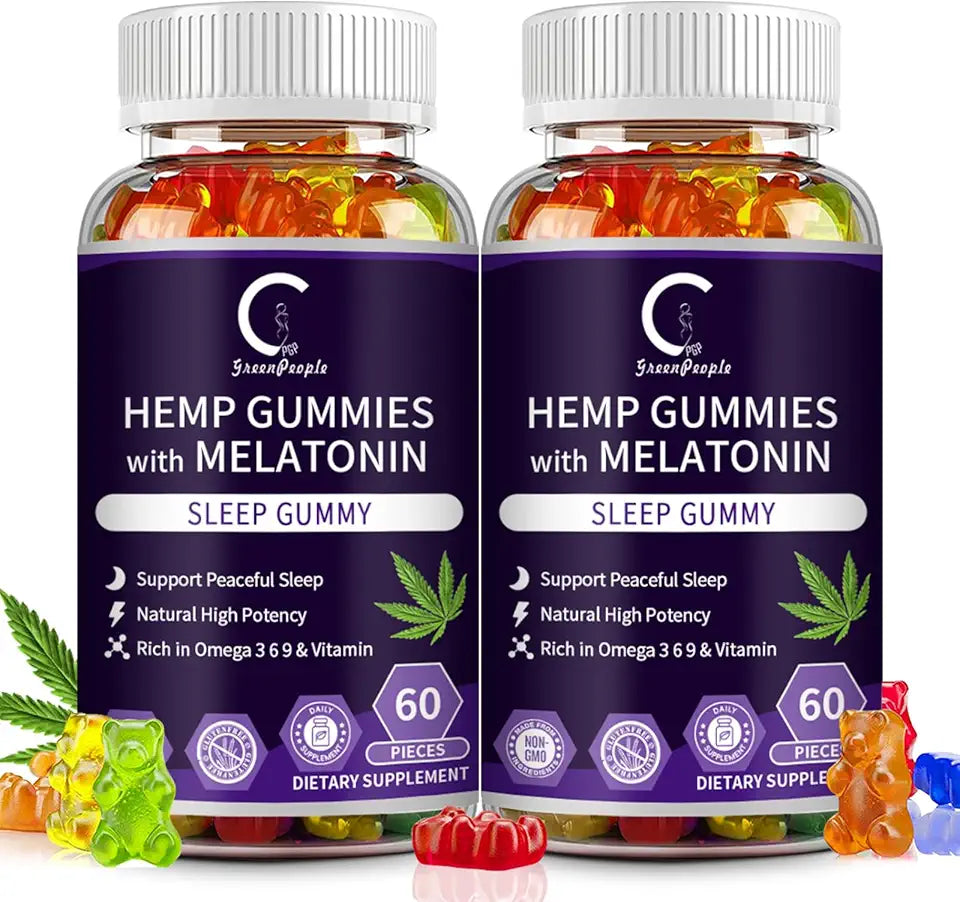 Hemp Gummies with Melatonin & Vitamin C, Vegan, 60ct Pack of 2 U607