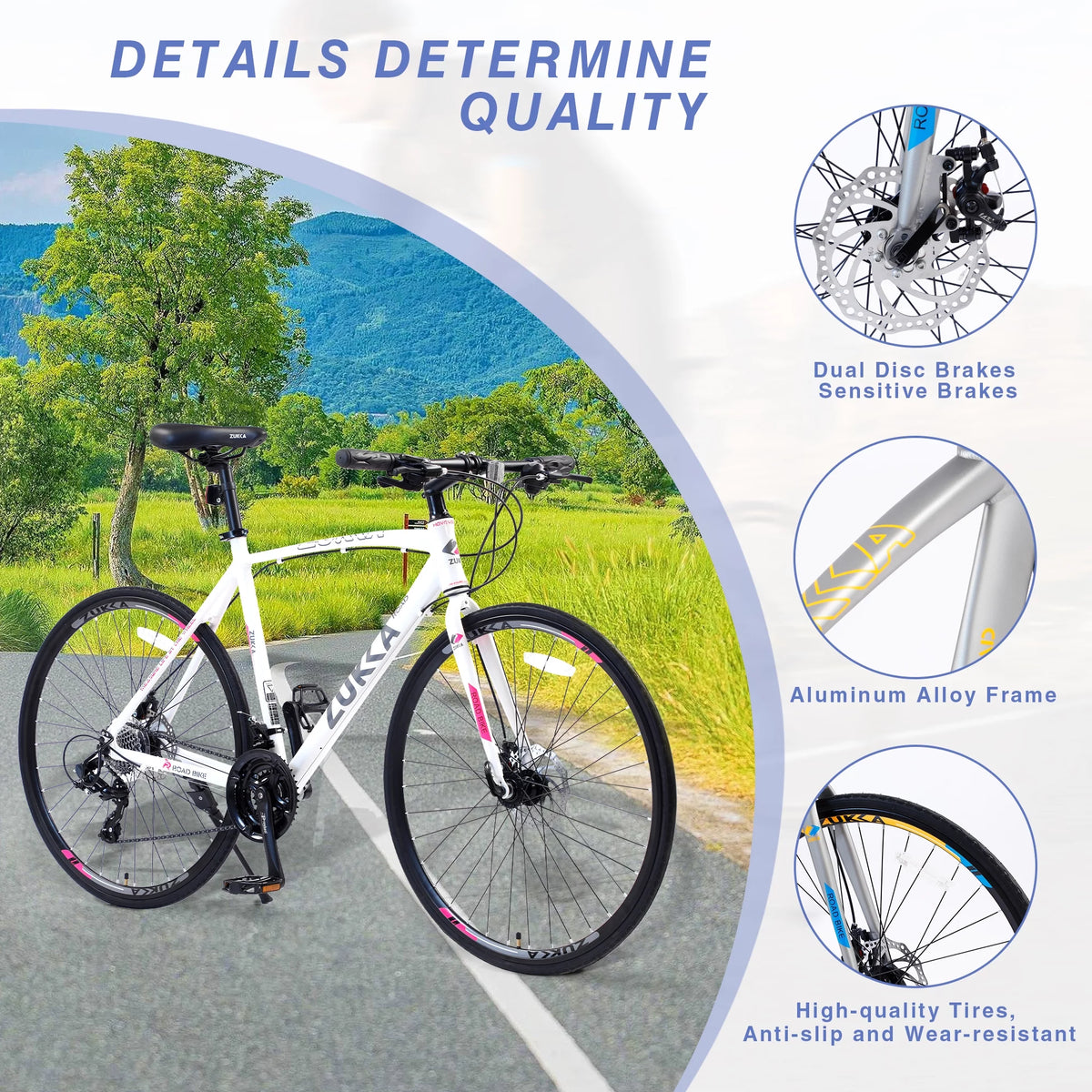 24 Speed 700C Aluminum Flat Bar Road Bike with Disc Brakes V4944