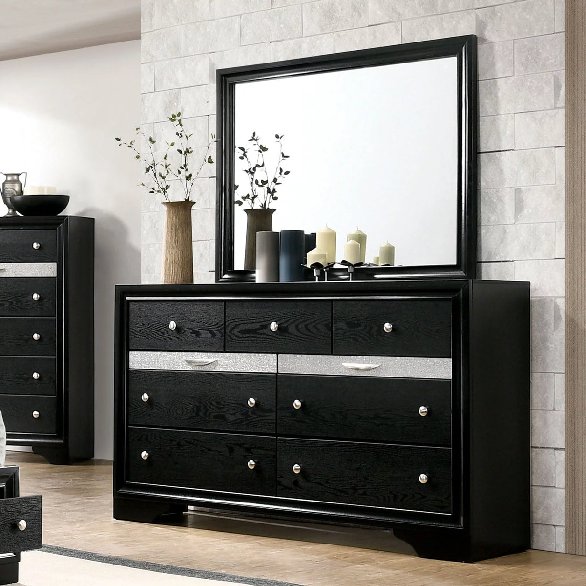 Black Queen Size 4pc Bedroom Set Solid Wood A60343