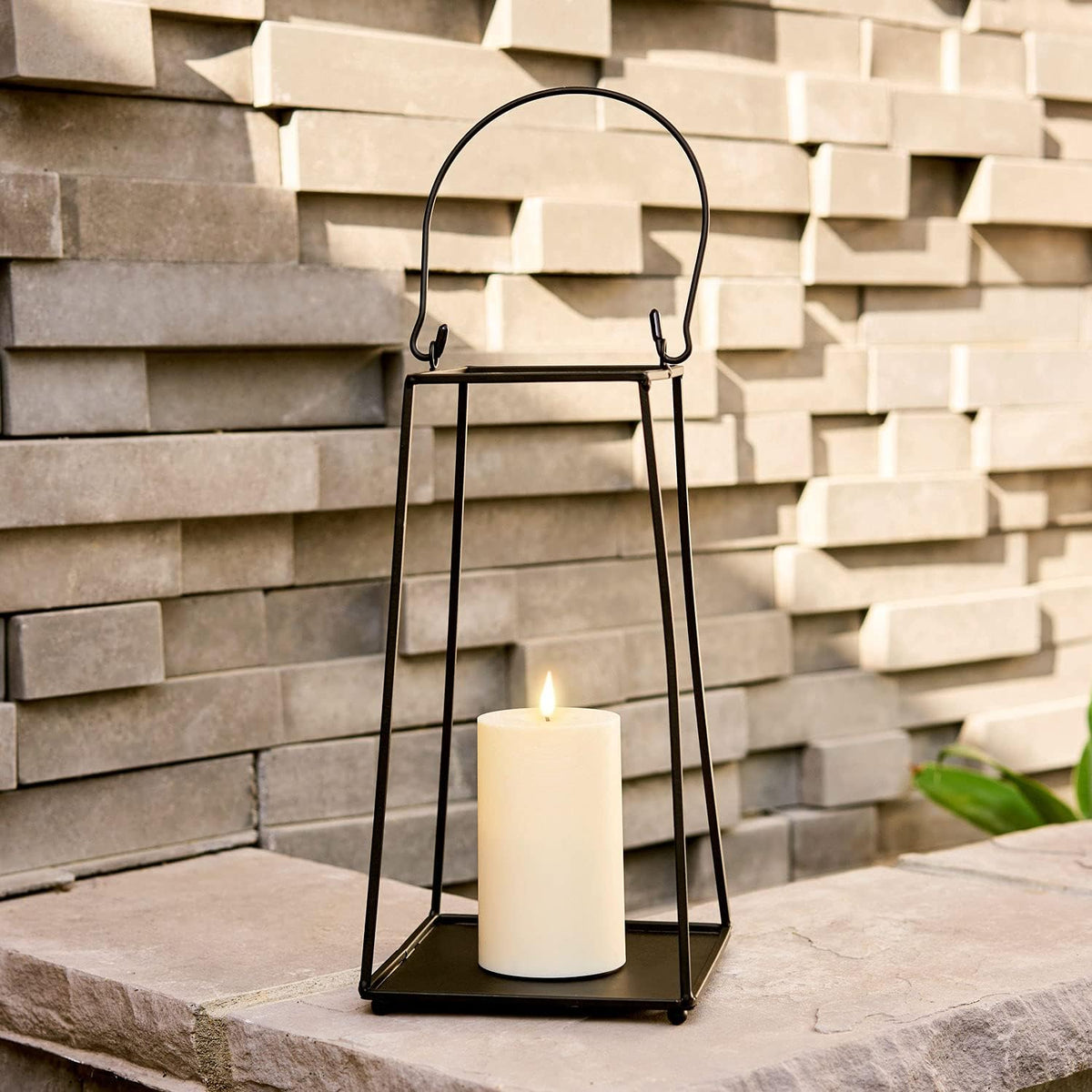 Black Metal 12 Inch Decorative Candle Lantern with Flameless LED N23213