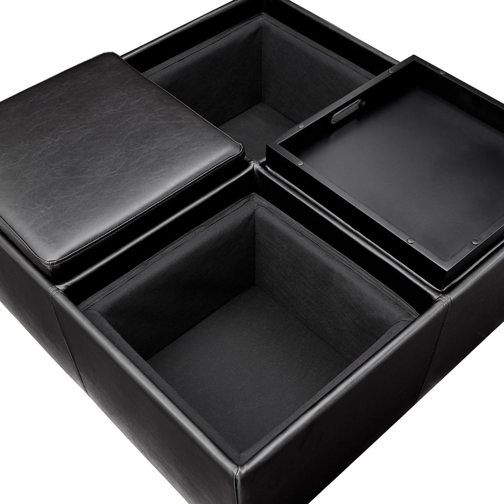Dark Brown Faux Leather Storage Ottoman with 4 Trays P9919
