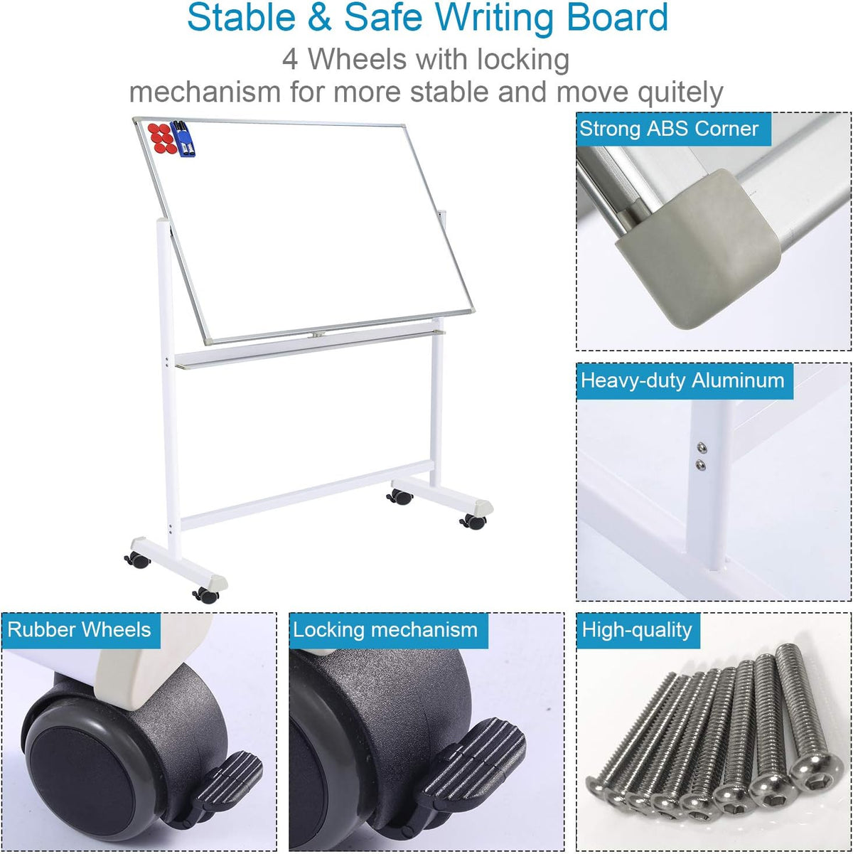 36x24 Double Sided Magnetic Dry Erase Board on Wheels with Stand A756144