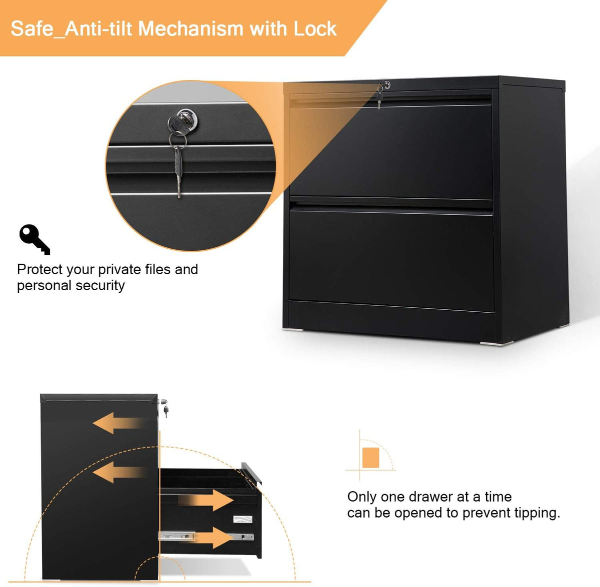 2 Drawer Metal File Cabinet with Lock N31113