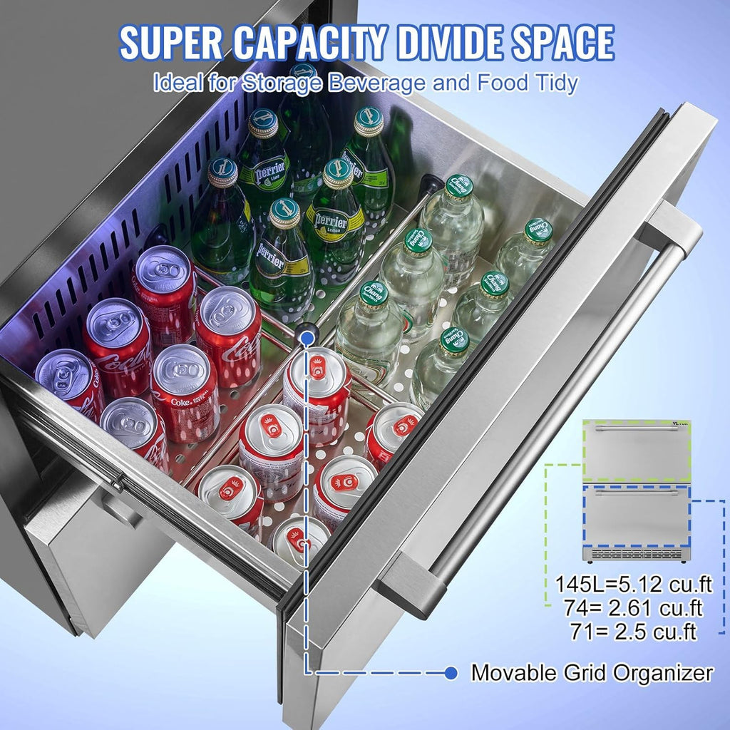24 inch Undercounter Refrigerator, 2 Drawer, 4.87 Cu.ft. Capacity, silver U878137