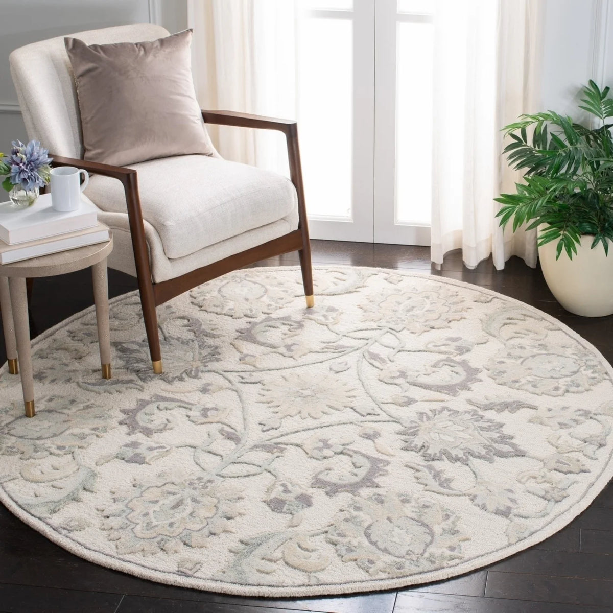 Ivory/Grey Floral Wool Area Rug D864