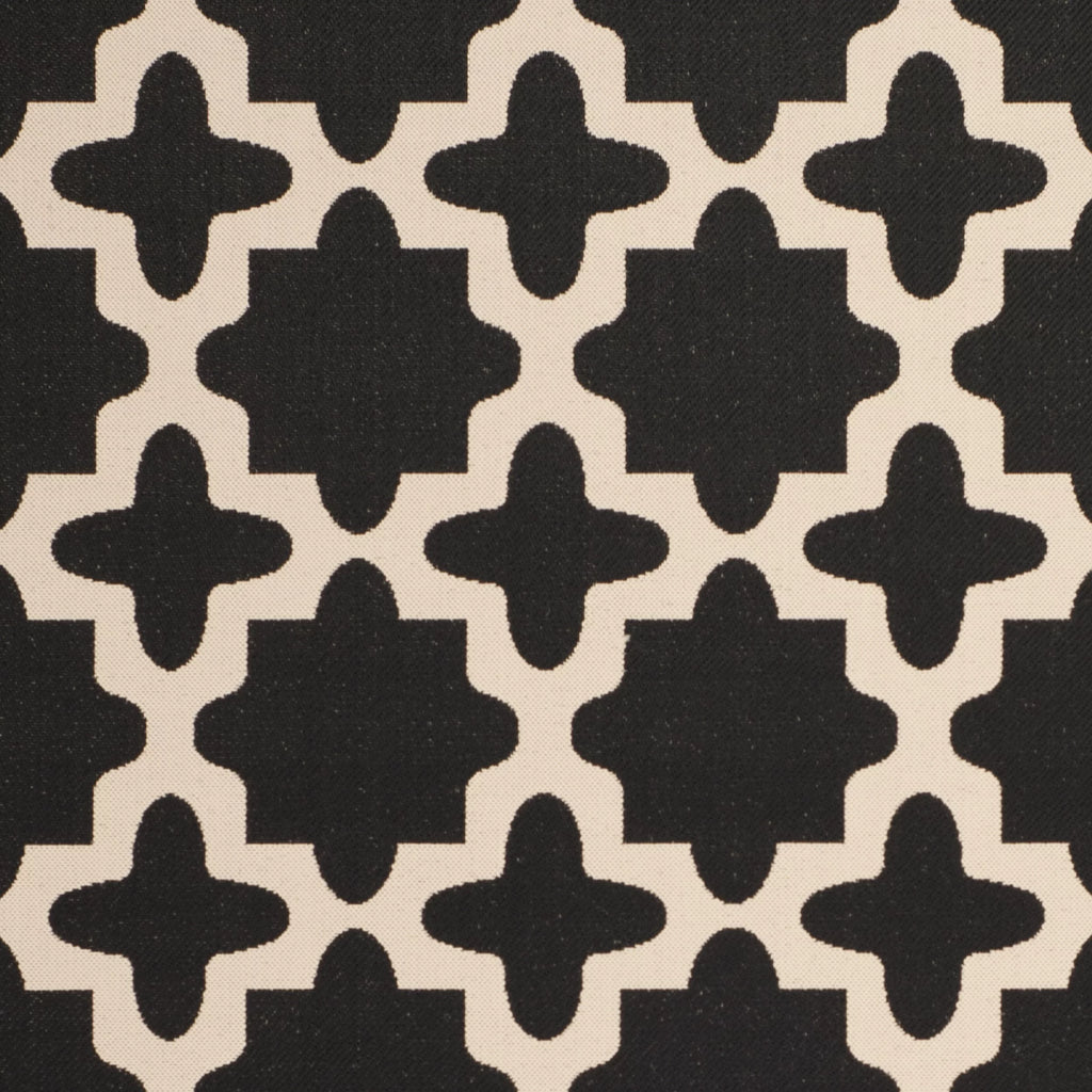 7'10" x 7'10" Square Black Beige Geometric Indoor Outdoor Area Rug W4490