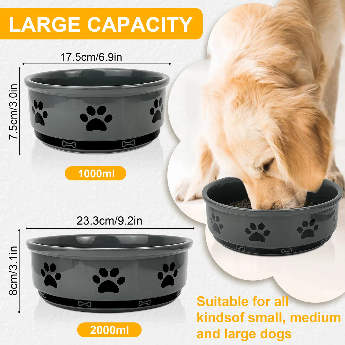 White 35oz Ceramic Pet Bowl Q652945