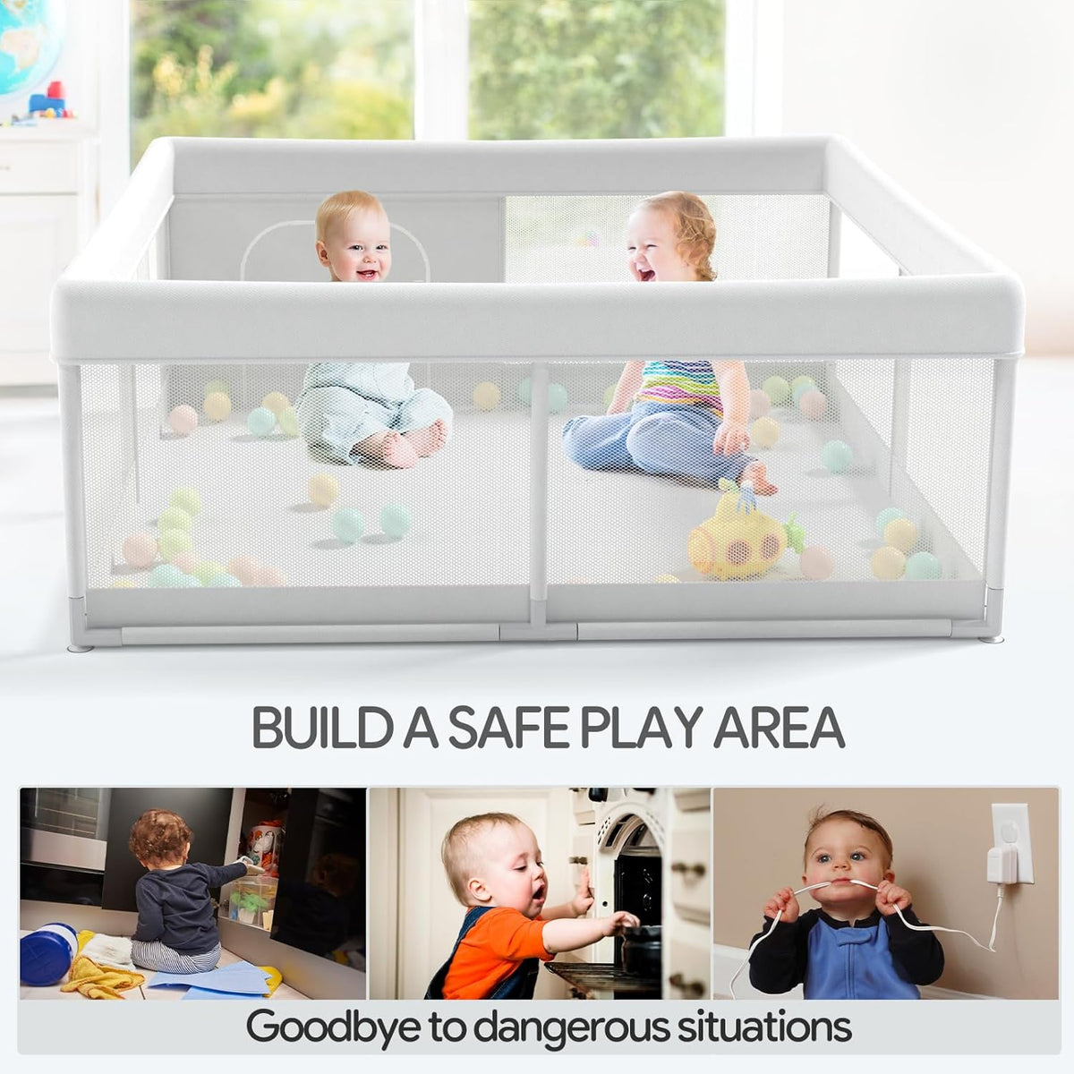 47x47inch Baby Playpen with Safety Non-Slip S47760