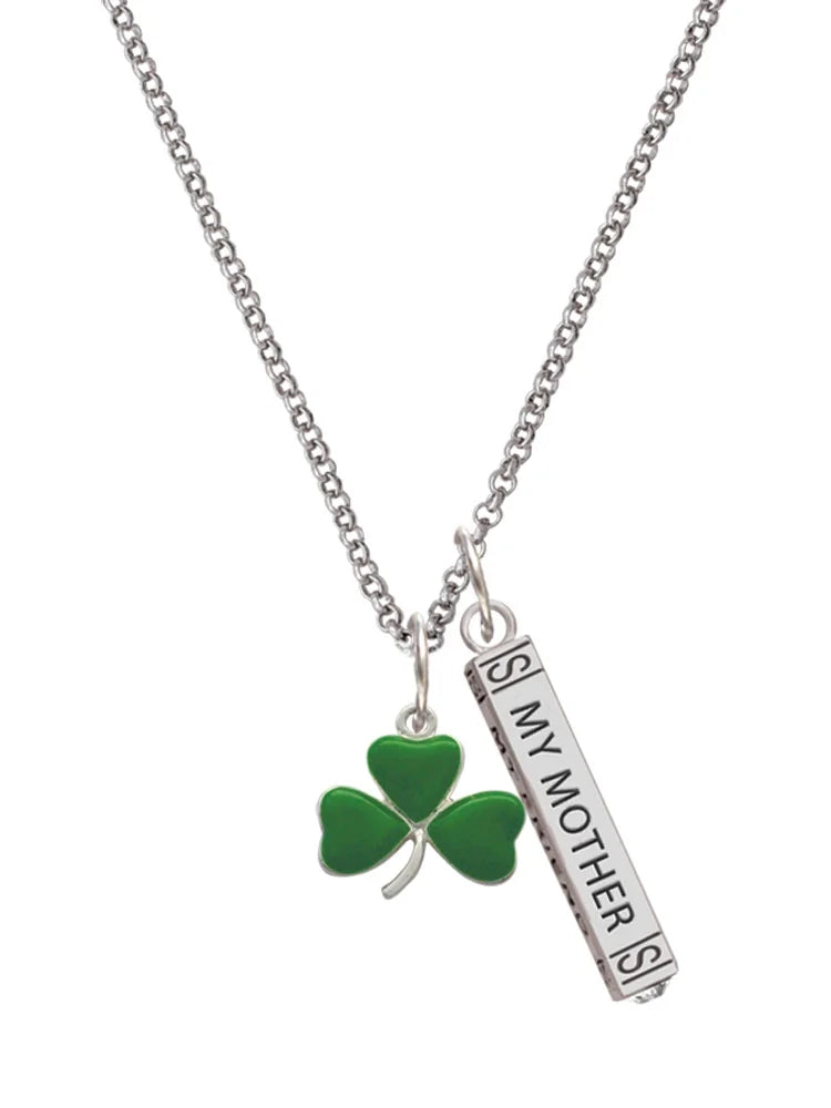 Silvertone Shamrock Bar Charm Necklace, 23" Z930