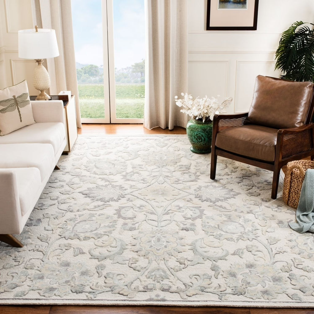 Ivory/Grey Floral Wool Area Rug D864