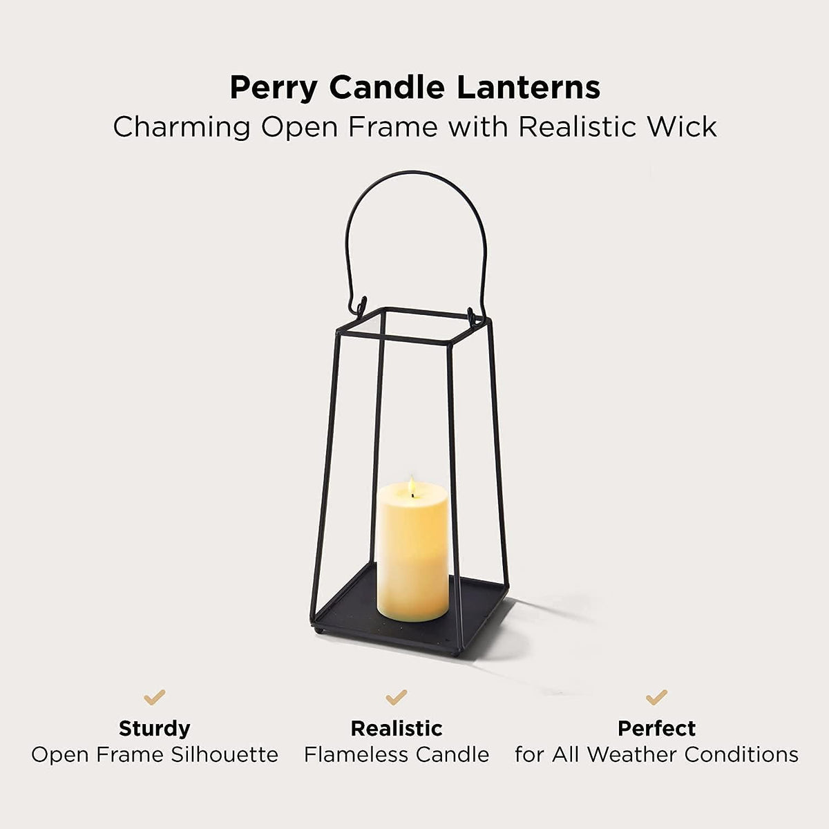 Black Metal 12 Inch Decorative Candle Lantern with Flameless LED N23213