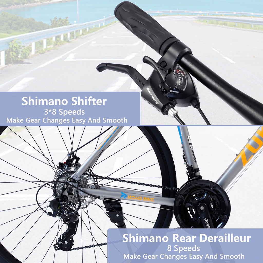 24 Speed 700C Aluminum Flat Bar Road Bike with Disc Brakes V4944
