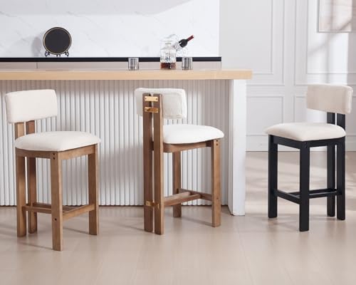 Set of 4 Beige Linen Upholstered Bar Height Stools with Hardwood Frame Z629182