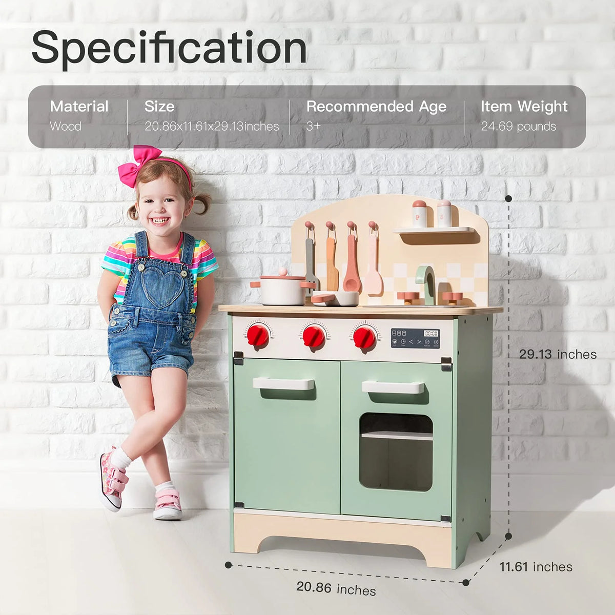 Green Wooden Pretend Play Kitchen Set J52284