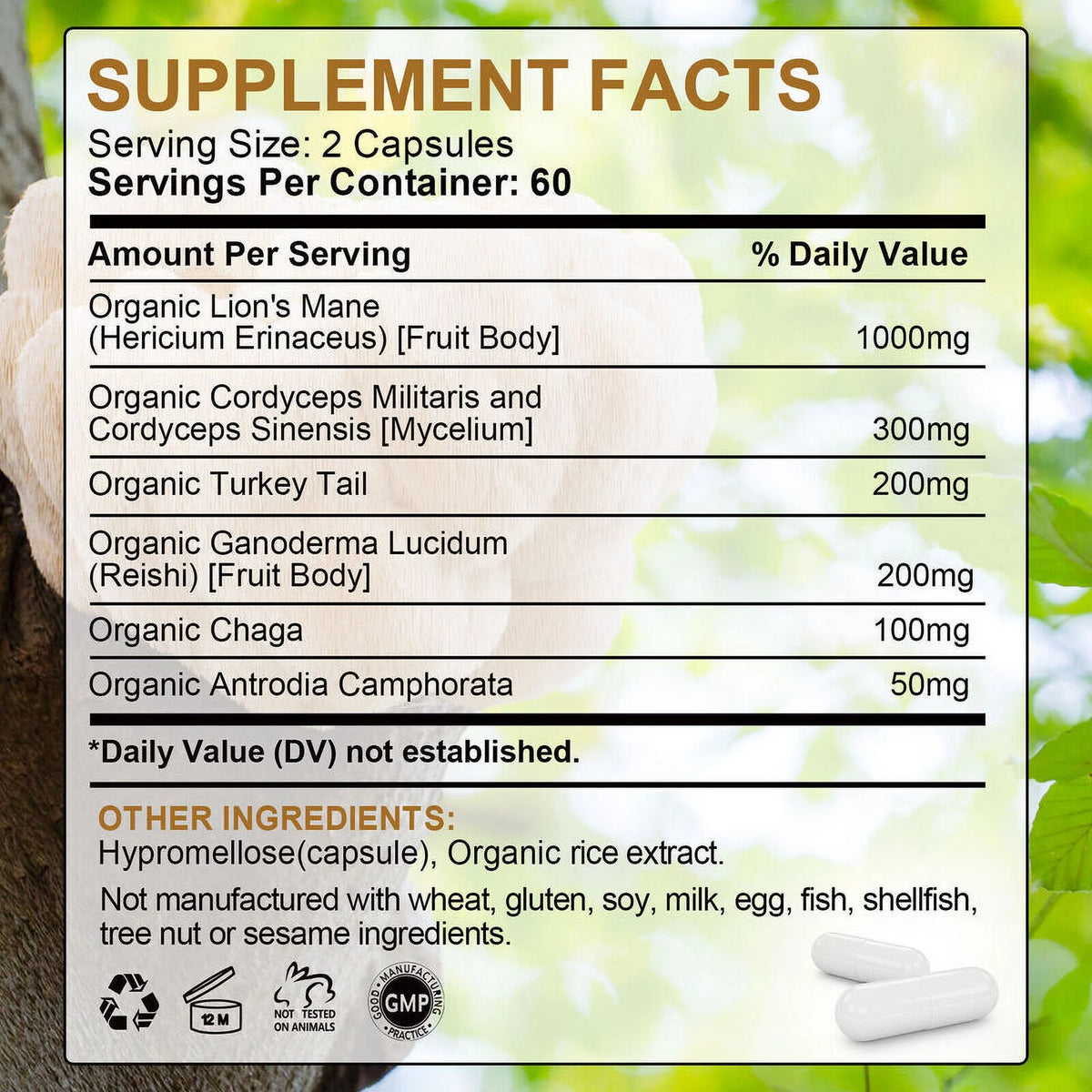 Organic Lions Mane Mushroom 1000Mg 120 Capsules S987